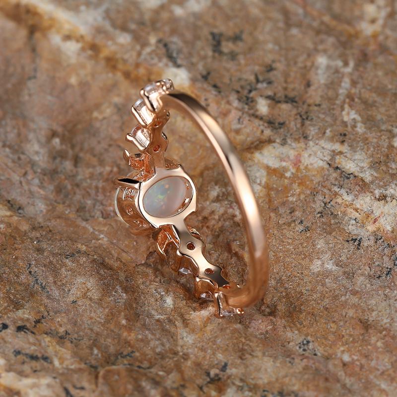 Bague En Argenté Avec Opale De Feu Bleu-Rose-Blanc Et Zircon - Taille 9 - Style Fête