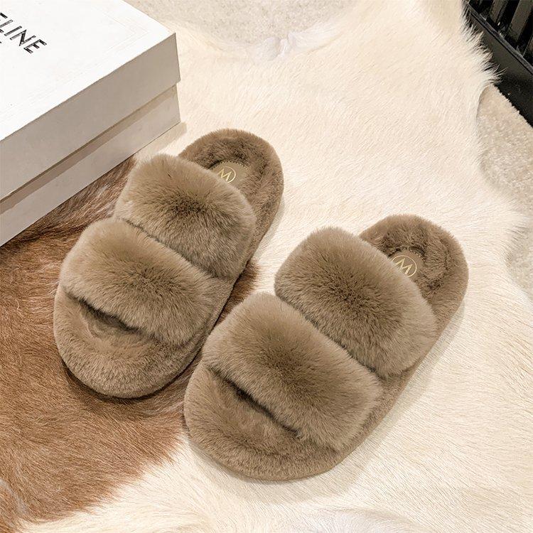 Real Rabbit Hair Thick Bottom Fluffy Slippers Women Wear 2025 New Autumn and Winter Internet Celebrity Fluffy Premium Cotton Slippers