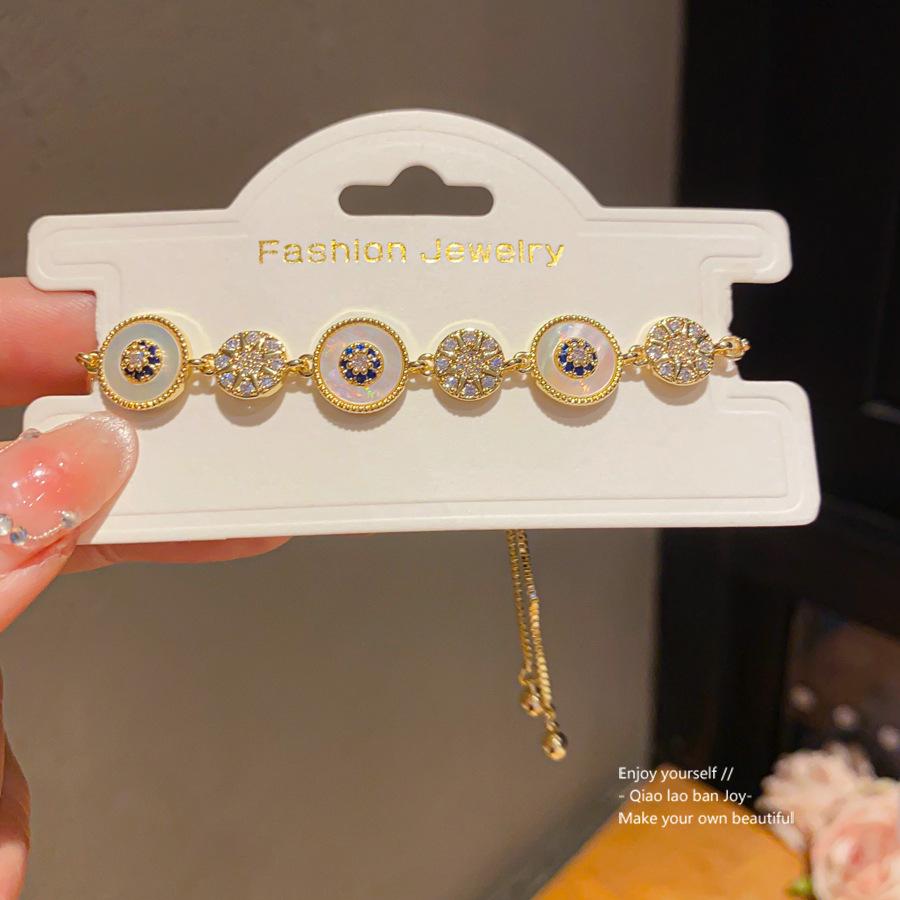 Turkish Evil Eye Beaded Bracelet, Mother-of-Pearl & Zircon Adjustable Wristband,Evil Eye Bracelet Set, Lucky Opal Jewelry
