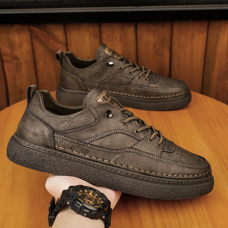 Fashion Italian High Quality Men Casual Leather Shoes Brand Lace Up Flat Oxford Shoes Outdoor Comfy Walking Casual Office Dress Shoes
