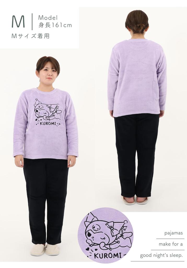 Kaituck Family Kuromi Long Sleeve Fleece Pajamas for Winter Women's (M, L) (L, Purple)