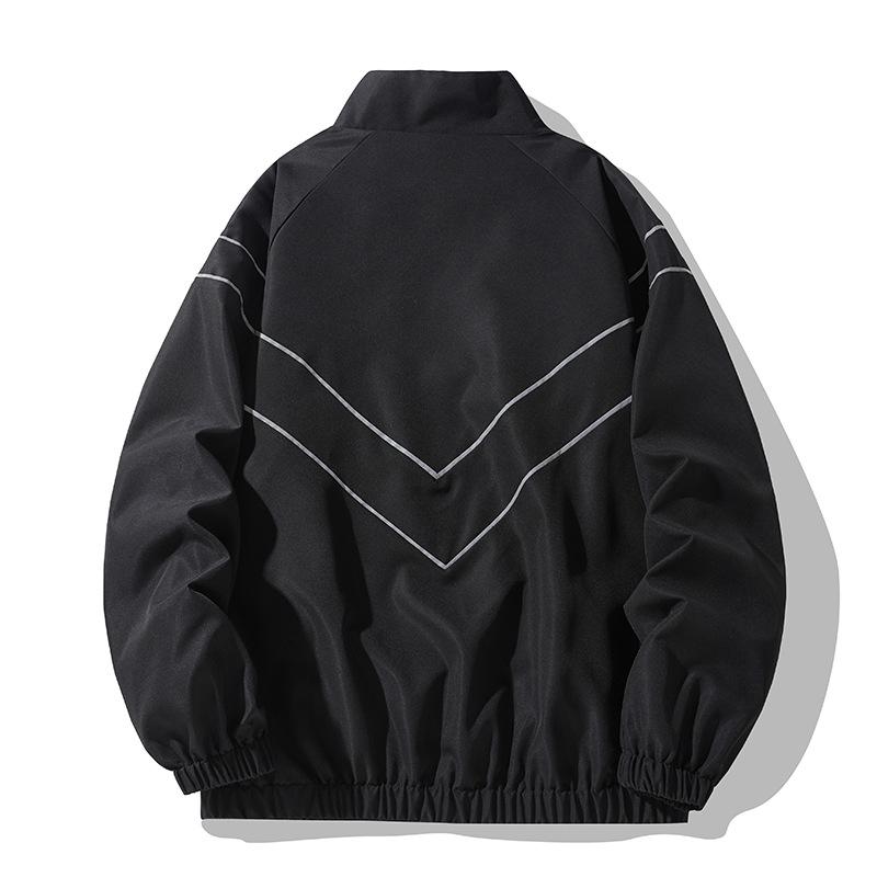 Simple stand-up collar jacket men's trendy brand street loose reflective strip jacket men's clothing