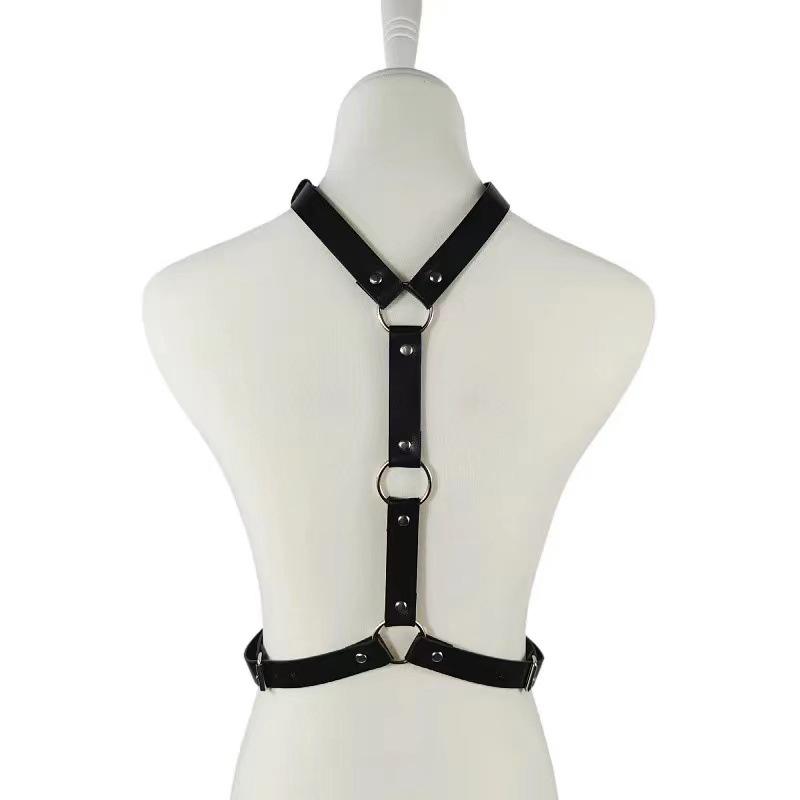 Sexy Women'S Black Leather Collar And Wristband With Integrated Adjustable Belt