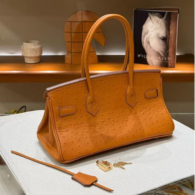 26 New Genuine Leather Women's Bag With Ostrich Patterned Cowhide, Light Luxury Fashion, Gold Buckle, Platinum Bag, Handbag, Cross-border