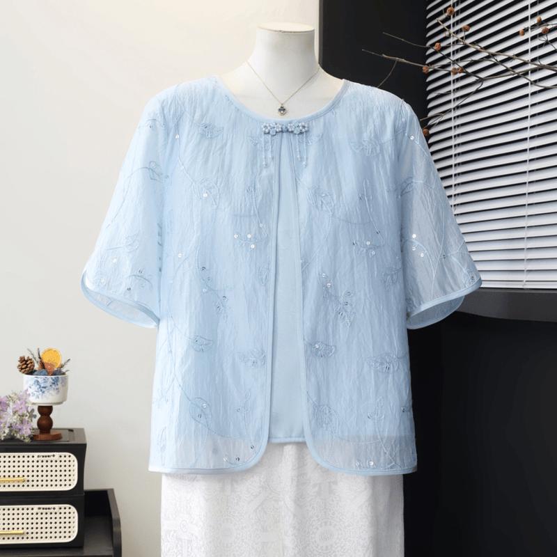 Yuzhaolin Women s Embroidered Loose-Fit Short Sleeve Top 3XL