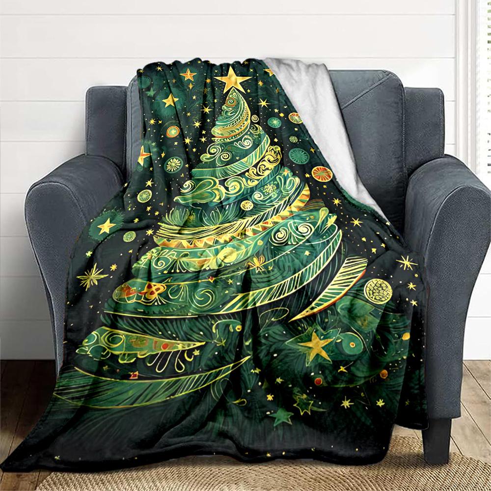 1pc Christmas Tree Decorations Blanket, Lightweight Flannel Throw Blanket for Sofa, Bed, Travel, Camping, Living Room, Office, Couch, Chair, and Bed