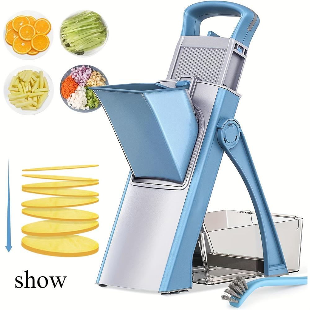 Safe Kitchen Mandolin Slicer, 5-in-1 Vegetable Chopper, Mandolin Potato Slicer with Thickness Adjuster, Chip Cutter, Vegetable Cutter