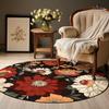 Round Floor Mat Plant Flowers Pattern Non-Slip Rubber Backing Machine Washable Decorative Rug Living Room Bedroom Kitchen Door Mat