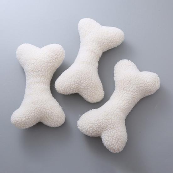 Plush Squeaky Bone Dog Toy Soft Lamb Wool Chewing Toy with Built-In Sound Washable