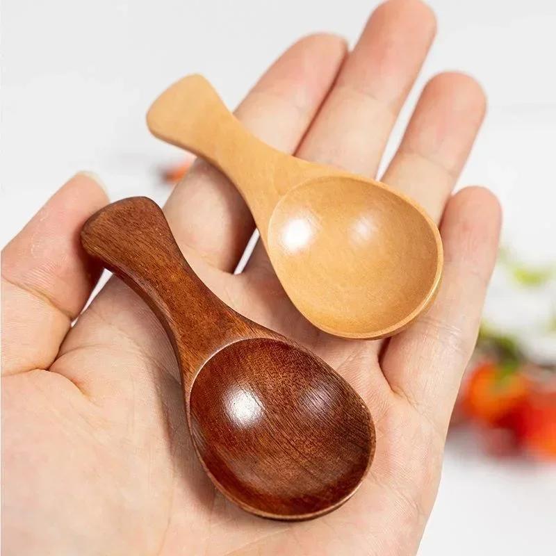 Mini Wooden Spoons Short Handle Coffee Tea Sugar Spoons Dinner Party Dessert Scoops Kitchen Tableware Spice Condiment Spoon