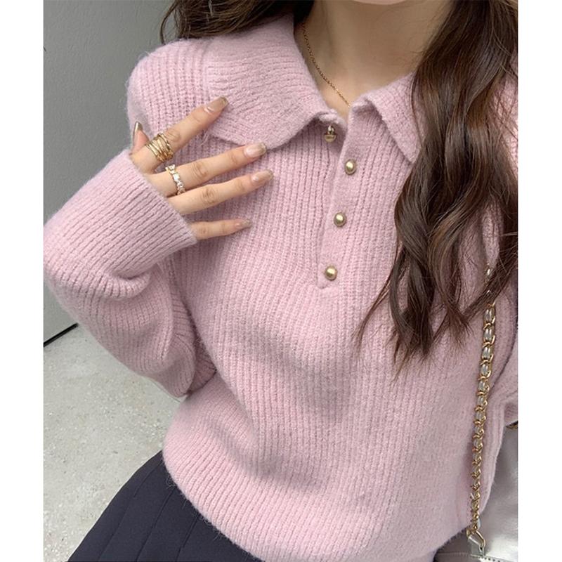 Jesienna moda Slim Fit Solidne swetry damskie Moda Nowa Zima Polo Kołnierzyk Dzianinowy Sweter Damski Długi Rękaw Baza Casual Pullover Dzianiny 24876