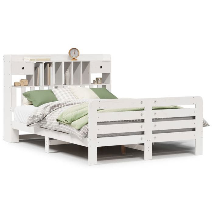 VidaXL Lit bibliothèque sans matelas blanc 160x200 cm bois pin massif 3309969