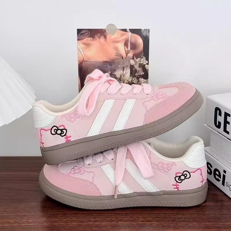 

Нишевые милые белые туфли на платформе с вышивкой кошки KT женские немецкие тренировочные кеды весенние шикарные повседневные спортивные туфли 40 розовый