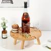 Wooden Outdoor Folding Picnic Table 2 In 1 With Glass Cup Holder Portable Round Fruit Picnic Plate Foldable Desk For Beach Garde