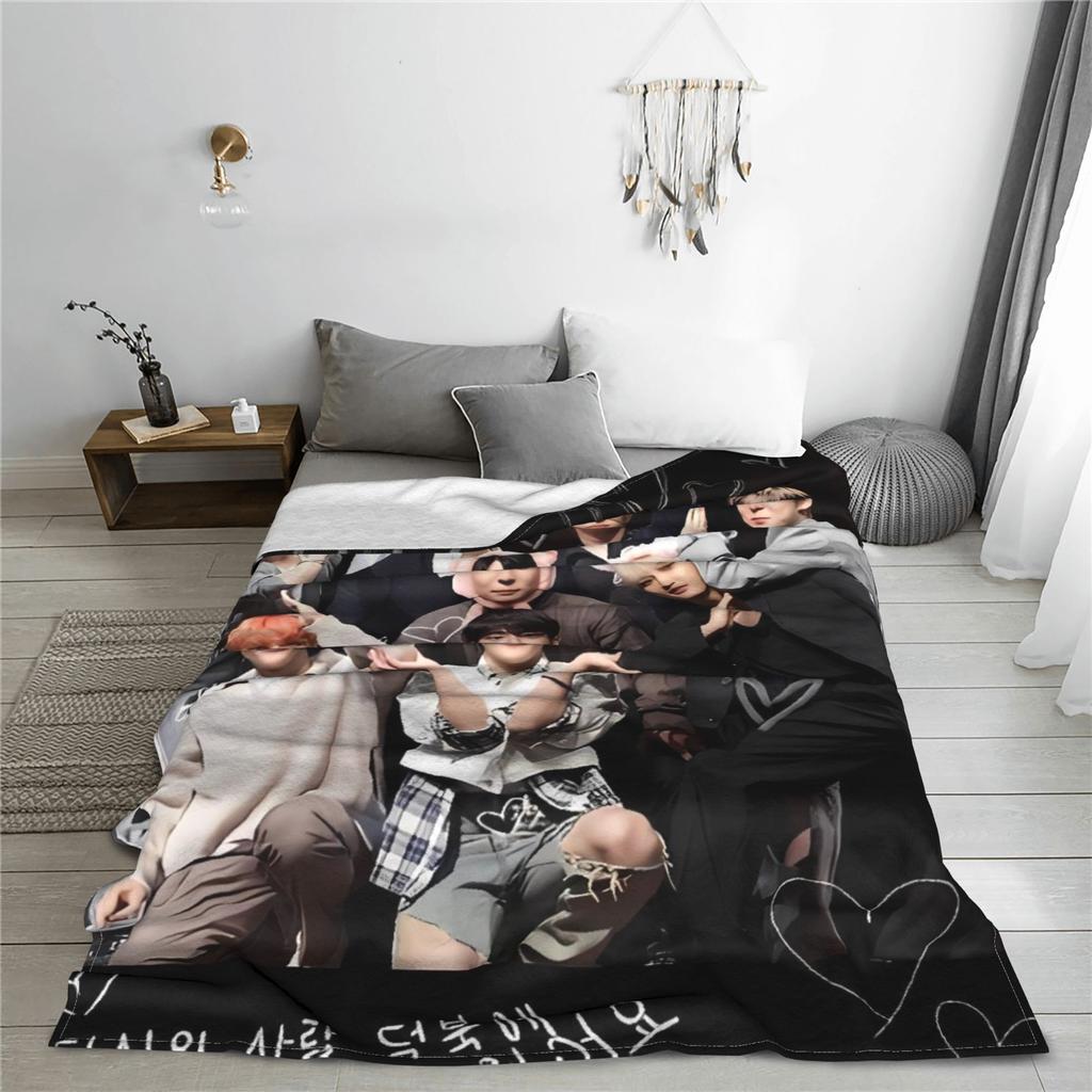 Soft Warm BlanketKids Decorative Kpop Ateez Band Throw Blanket Flannel Bedspread For Living Room Funny Sofa Bed Cover