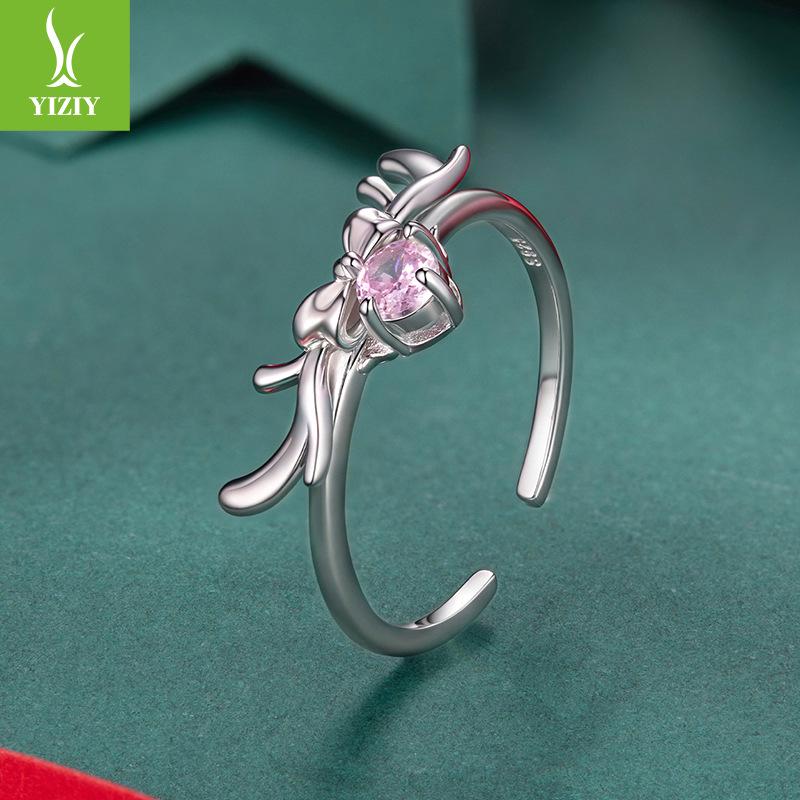 Yinziyun Original Elk Bow Open Ring - S925 Sterling Silver Christmas Lucky Jewelry