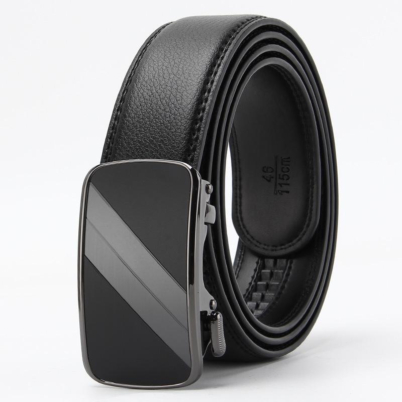 New Men's Real Beef Two Layer Leather Open Edge Wear Automatic Buckle Belt Imitation Steel Business Casual Men's Belt