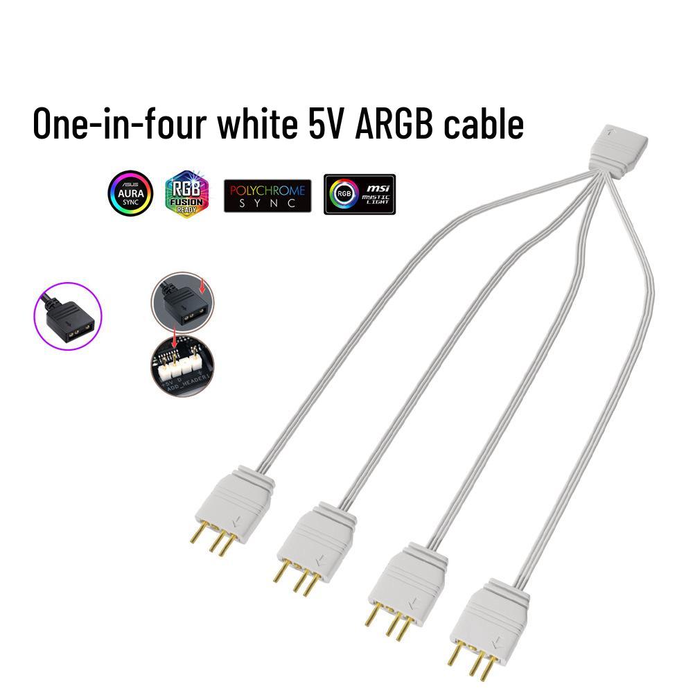 ARGB Fan Splitter Hub: 1-to-3/4 Extension Cable for White Motherboard Sync