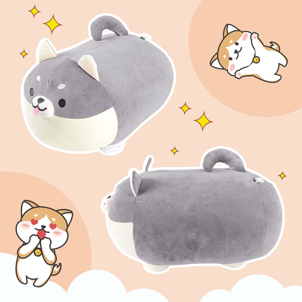 JEMA Dog Body Pillow Marshmallow Animal Cushion Plush Toy Soft and Fluffy Cute Gift Item Gray Length Approx. 70cm