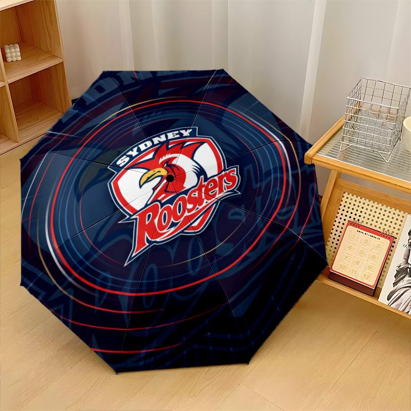 Sydney Roosters Print Auto 8?Ribs Folding Umbrella Wind Resistant Lightweight Automatic Umbrella For Daily Travel