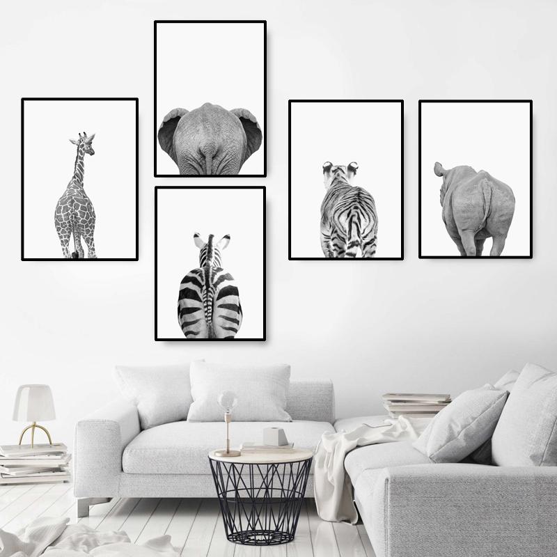 Zebra Girafa Elefante Hipopótamo Bunda Arte de Parede Pintura em Tela Pôsteres Nórdicos e Impressões Imagens de Parede para Decoração de Sala de Estar Sem Moldura