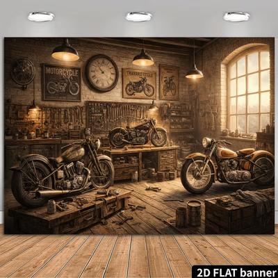 2D Retro Biker Mechanic Men Birthday Decor Background Tapestry