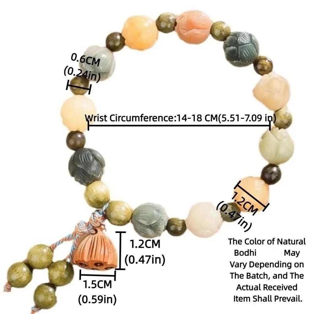 Charm Jewelry Tibetan Buddha Bracelet Natural Resin Lotus Charm Bodhi Lotus Bracelet Tassel Lucky Wooden Beads Bracelet