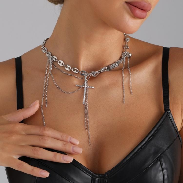 Elegant Religious Inspired Fringe Crucifix Necklace Alloy Collarbone Chain Perfect For Daily Use Evening Parties