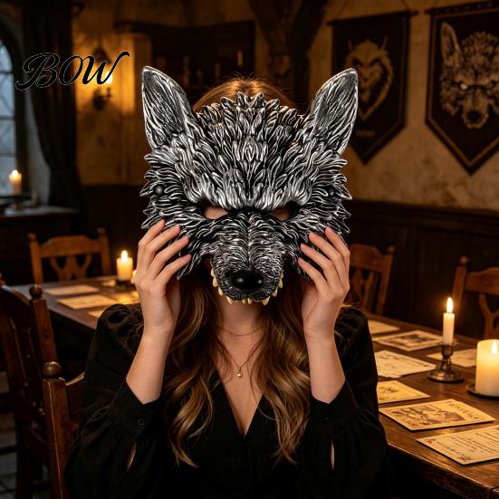 Wolf Cosplay Mask 3D Head Mask, High Elastic Lightweight Comfortable Werewolf Flexible Cushioning Costume with Adjustable Strap for