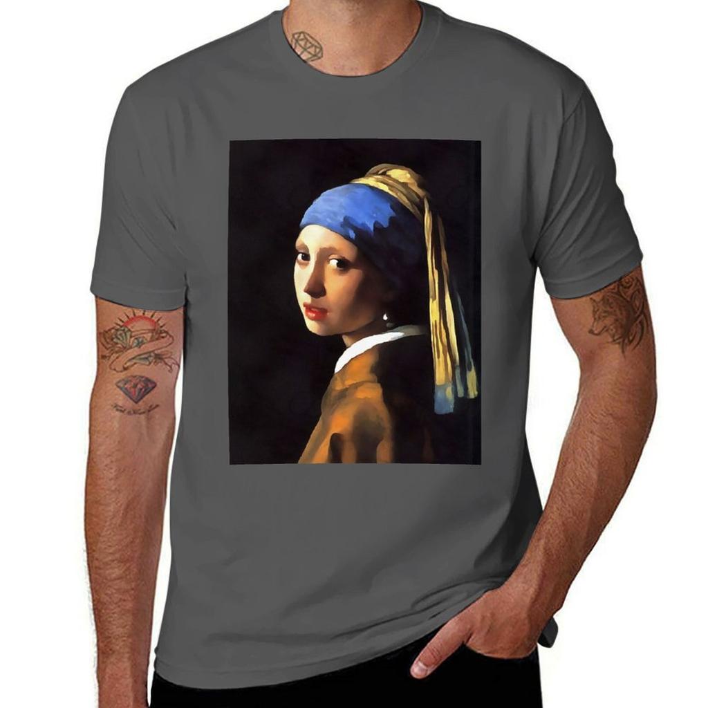 Girl With A Pearl Earring After Johannes Vermeer Tshirt Minimal Art Print Tshirt