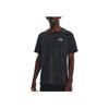 Under Armour Logo Patch Striped Crew Neck Short Sleeve T-Shirt Men T-Shirts Black 1376516-001