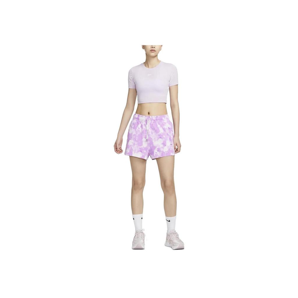 Nike Sportswear Logo Embroidered Tie-Dye Design High-Waisted Straight Regular Shorts Women shorts Light-Grass Purple DV7923-532
