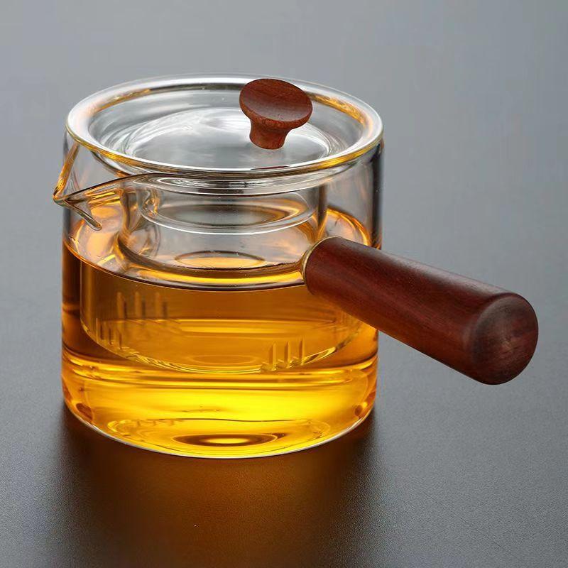 Teaware Teapot, High Temperature Resistant Glass Tea Maker, Kettle, Wooden Side Handle Single Pot with Filter, Kung Fu Tea Set чистый