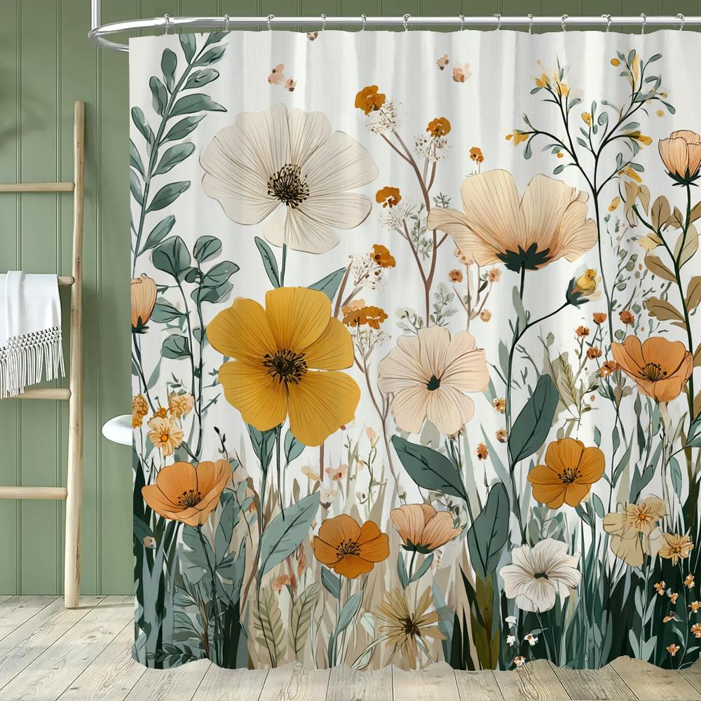 1 szt. Wodoodporna zasłona prysznicowa w stylu vintage z nadrukiem kwiatowym z 12 plastikowymi haczykami, przegroda łazienkowa, dekoracja łazienki, zasłona okienna