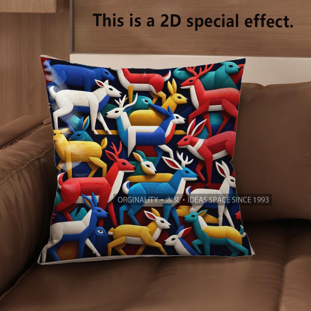 2D Boho Folk Animal Embroidery Style Throw Pillow Covers Pattern Cushion Cover Suitable For Sofa Bedroom Car Pillow Cover