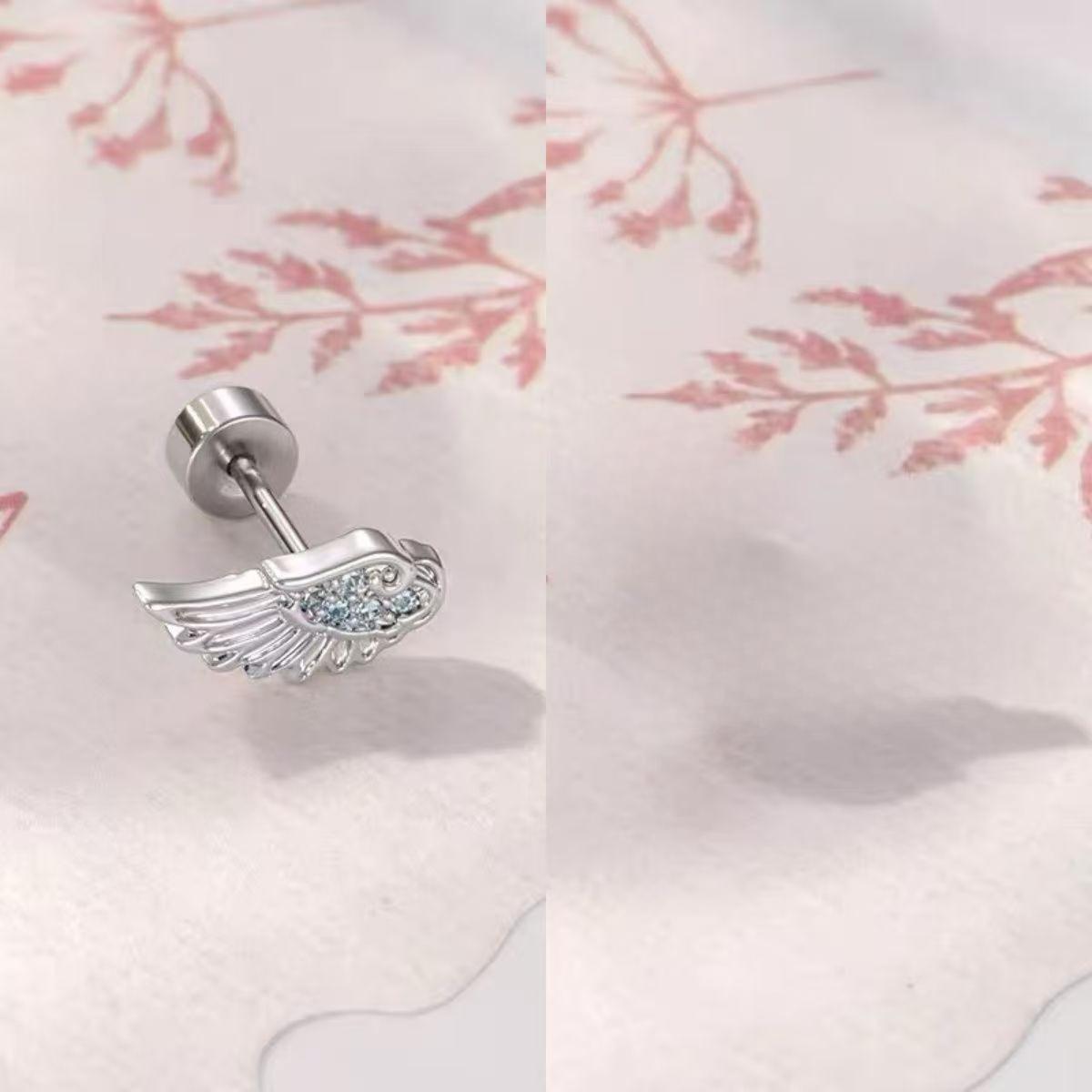 

Personality Shiny Zircon Angel Wings Stud Earrings for Women Men Couple Multiple Ear Holes Fold Wear Ear Bone Stud Jewelry Gifts