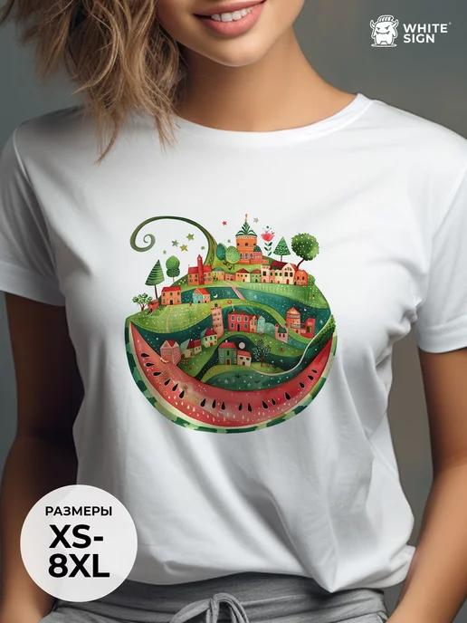 Oversized summer T-shirt with  Watermelon City  print 4XL