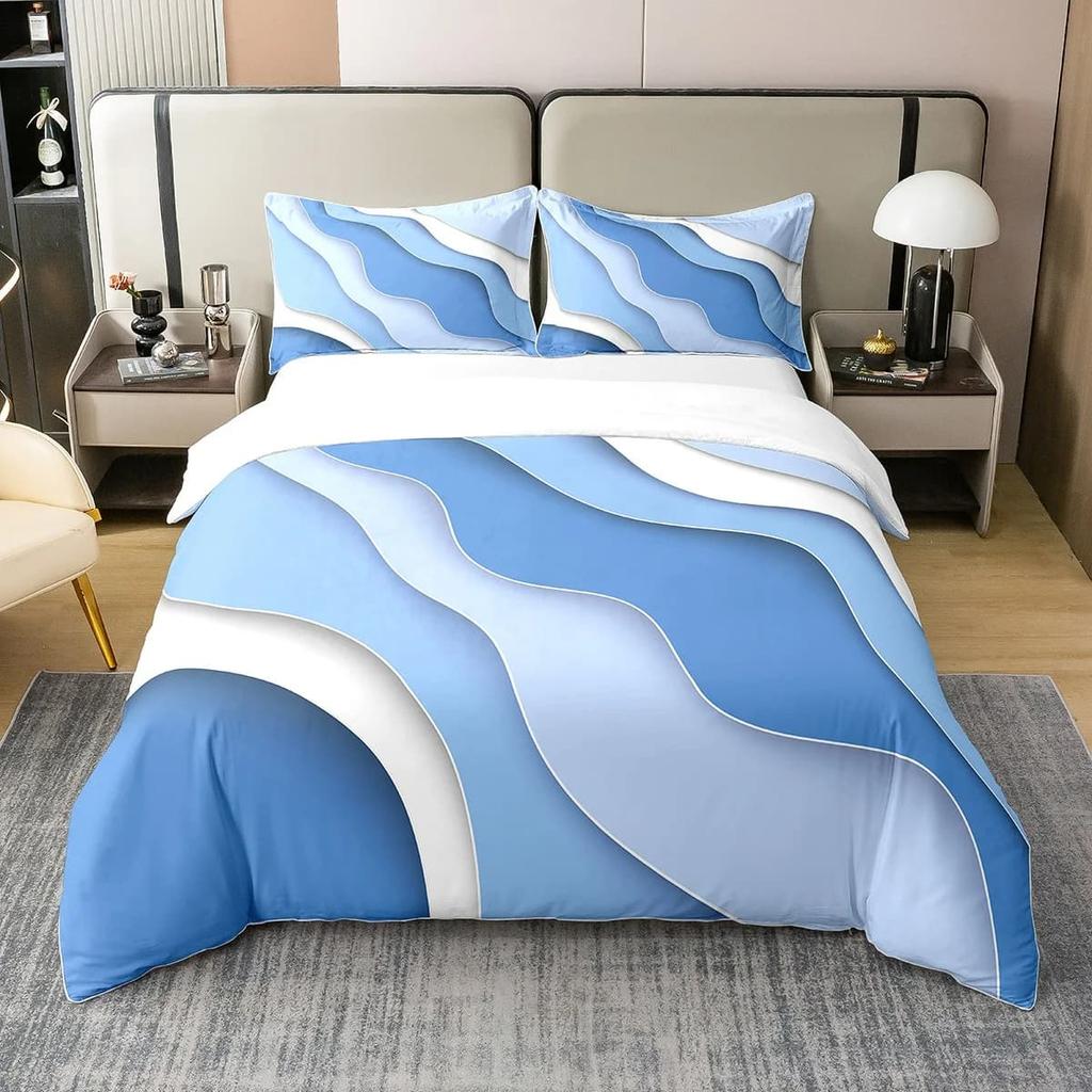 Geometrische Streifen mit Weichem Stoff Bettbezug, Wellenförmiger Farbverlauf Kinder Weicher Bettbezug, Moderne Abstrakte Kunst Einfaches Bettwäsche Set Warm