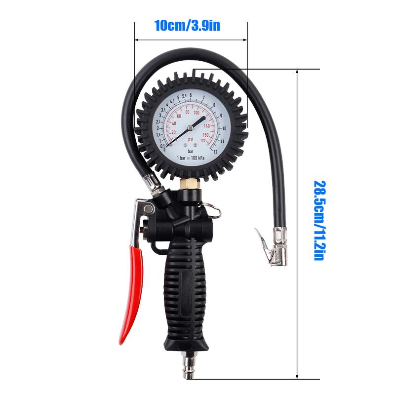 Manometr do opon 0-170Psi, Manometr do opon wypełniony olejem, Odporny na wstrząsy, Dokładny tester pojazdu Monitorowanie pompowania, Adaptery UE/US/JP