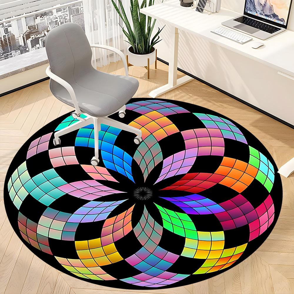 1pc Kaleidoscope Pattern Chair Carpet for Office Non-Slip, Machine Washable Rug for Office, Room - Holiday Decor, Machine Made Yy251016037