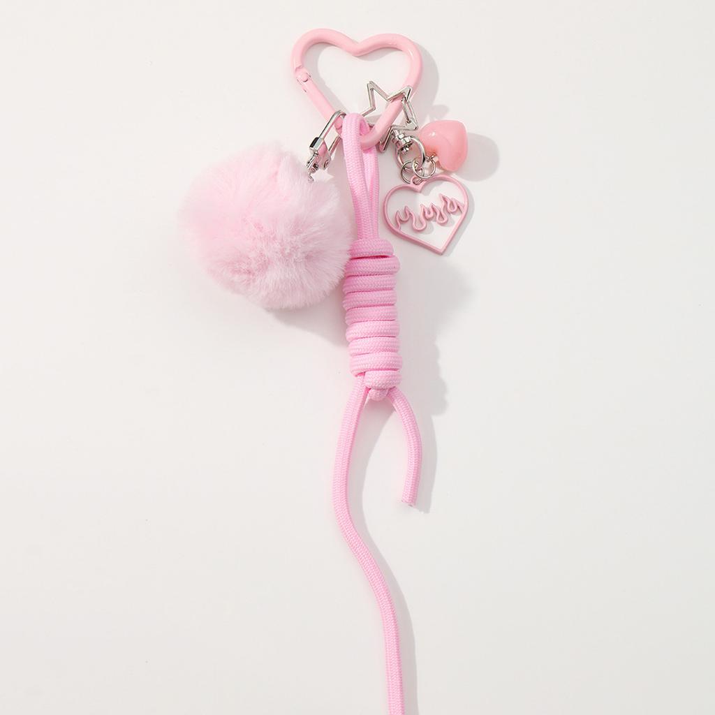 Plush Pompoms Keychain Heart Keying Pendant Car Key Chain Hanging Ornaments Rope Keyholders Bag Charm Decorations