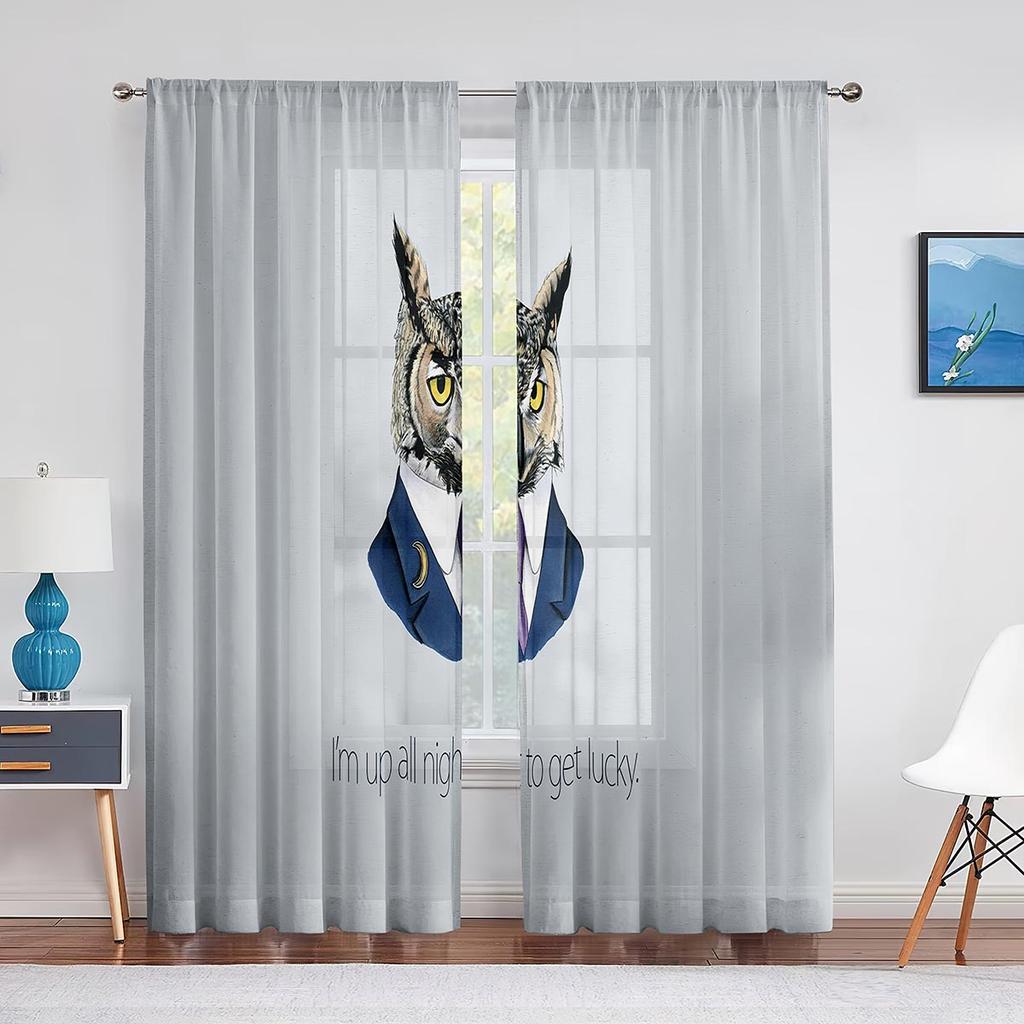 Cartoon Bunte Eulen Sitzen auf Ast Tüll Transparente Fenstervorhänge für Wohnzimmer Schlafzimmer Modern Tüll Voile Vorhänge Dekor