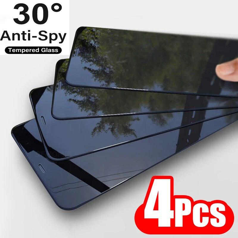 

4 шт. Защитная пленка для экрана Anti Spy для iPhone 17 16 15 14 13 12 11 Pro X XR XS Max Приватное стекло для iPhone 6 7 8 Plus SE2022 Закаленное стекло For iPhone 16PLUS чёрный