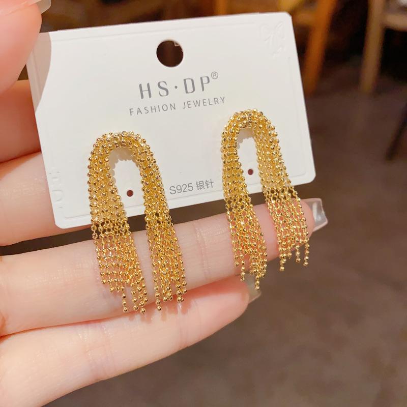 Temperament Metal Long Chain Tassel Earrings Unique Design Fashionable Earrings Light Luxury High-end Earrings