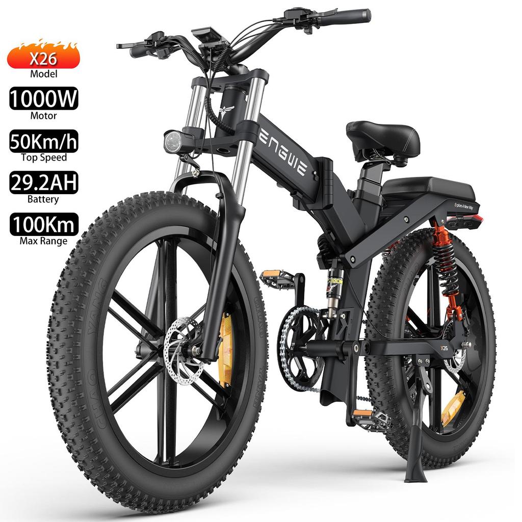 Electric Bike Foldable ENGWE X26 1000W Motor Top 48V 29.2AH Max Range 100Km Load 150KG Full Suspension Ebike