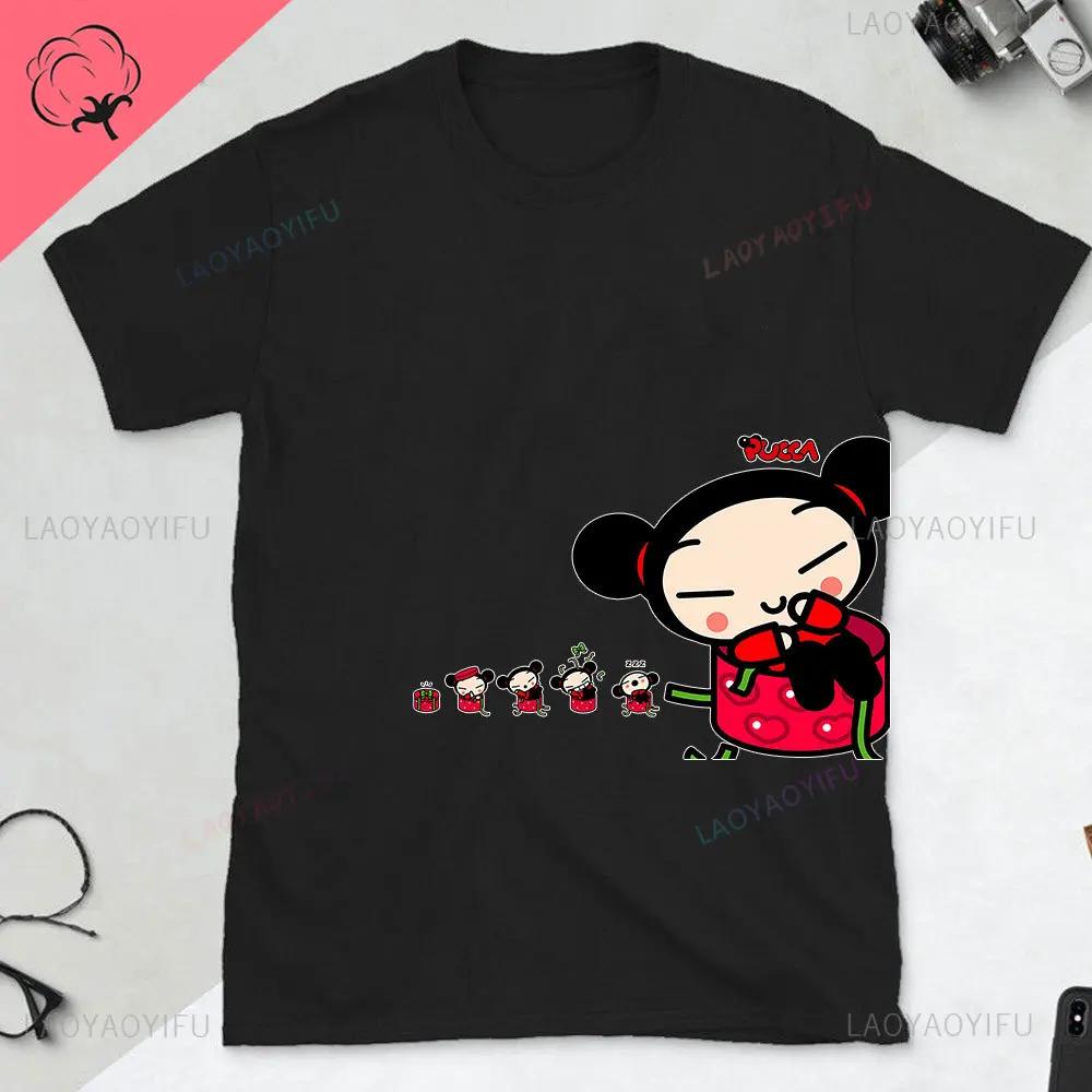 Pucca and Garu Cute Love Cat T Shirt Women Cotton Short Sleeve Kawaii Print Tshirt Funny Cartoon Graphic TShirts Woman Clothing