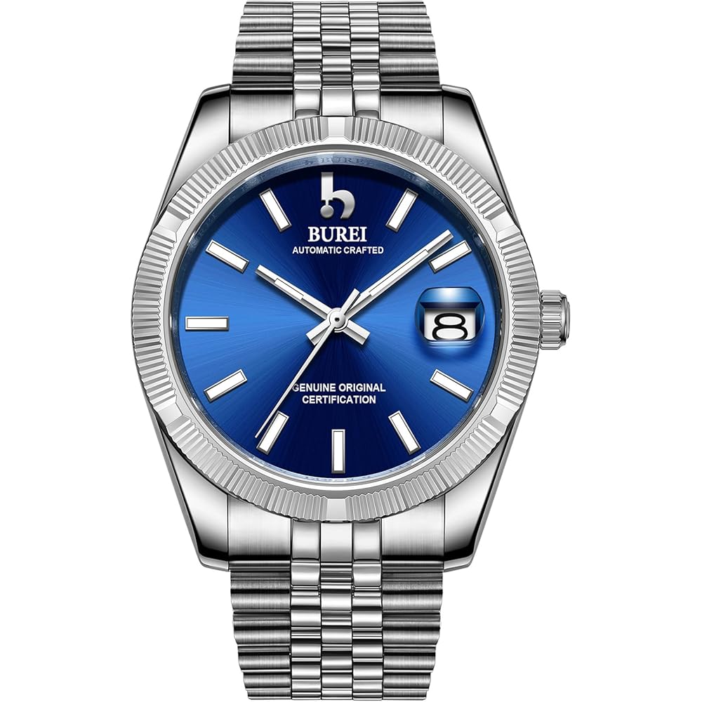 BUREI Men s Automatic Mechanical Watch Waterproof Analog Business Date Simple Casual Luminous Blue