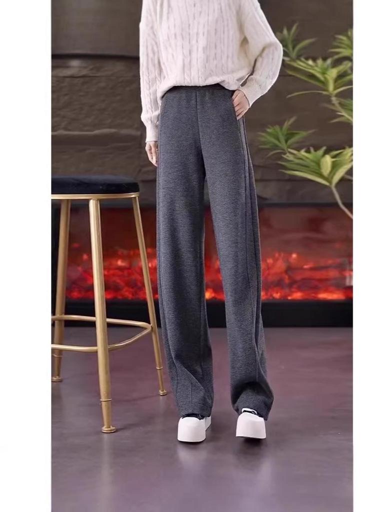 Women's Gray Cashmere Slimming Casual Autumn/Winter Pants - Narrow & Wide-Leg Options