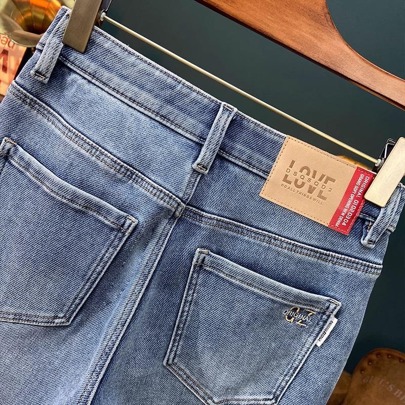 Elastic Waist Spring Twill Jeans Men's Nine-Point Pants Diagonal Pocket Trendy Stretch Slim Fit Skinny Long Pants