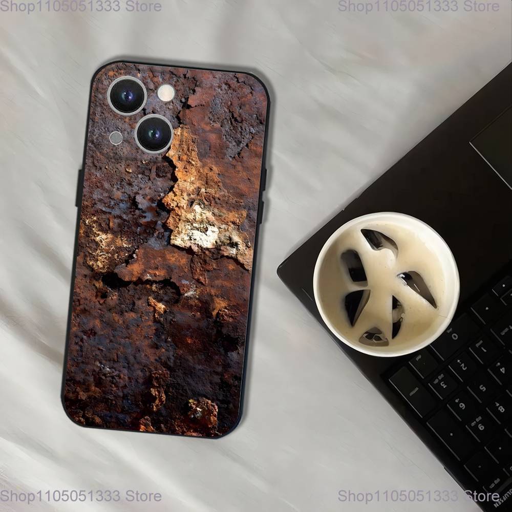 Retro Industrial Style Rusty Phone Case For iPhone 17,16,15,14,13,12,11,Pro,XS,Max,XR,Plus,E,SE4,Mini Black Soft Cover